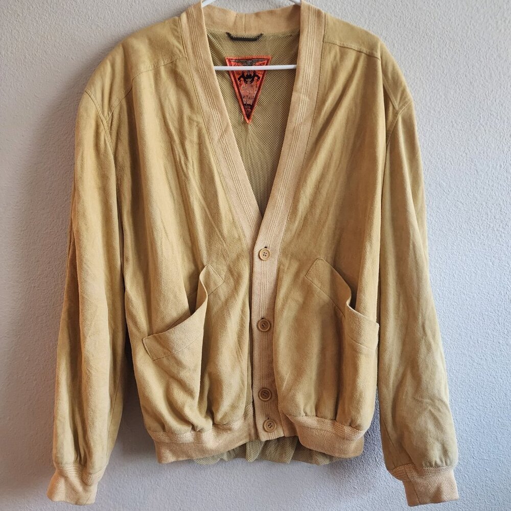 Vintage Life Guards Crew Jacket Mens Large Suede Leather Made in Italy Lined